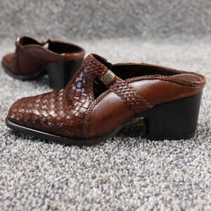 Vintage Artiva Lites Woven Brown Leather Mule Clog Heel 7.5W‎